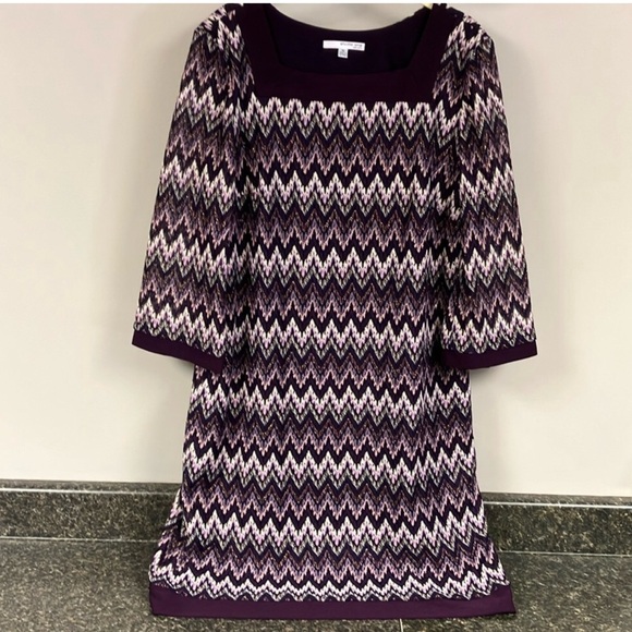 8/30   Studio one purple multi shift dress 16 lined - Picture 1 of 10